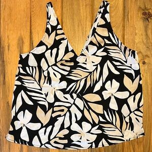 Old Navy Black Tank Top with White and Cream Tropical Print